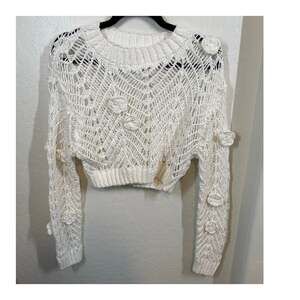 Zara White Crochet Sweater with Crochet Flowers Size L